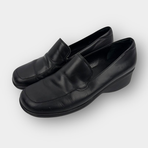 Rockport women's black leather wedge loafers slip on comfort work shoes 7.5M - Picture 1 of 8